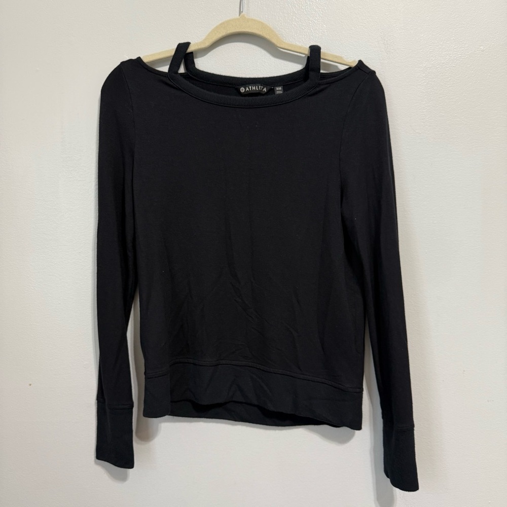 Athleta Modal Cold Shoulder Black Long Sleeve Shirt Size XXS